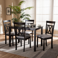 Baxton Studio RH123C-Dark Brown/Grey Dining Set Rosie Modern and Contemporary Espresso Brown Finished and Grey Fabric Upholstered 5-Piece Dining Set
